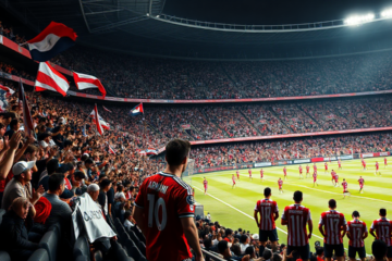 Torcida do River Plate aplaudindo durante a partida, destacando o apoio a Franco Armani e a tensão com a escalação do time.