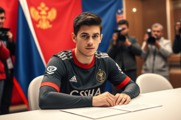 Rodrigo Villagra sendo apresentado como novo jogador do CSKA de Moscovo.