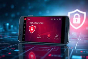 Imagem ilustrativa de um aplicativo de antivírus no celular, simbolizando proteção contra malware.