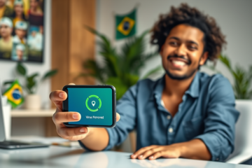 Imagem de um smartphone exibindo uma varredura de antivírus em execução, destacando a proteção contra malware.