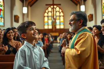 Menino faz pedido ao padre durante missa na Igreja