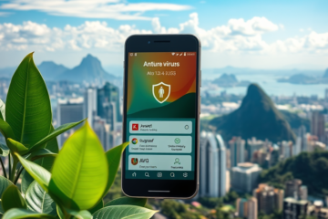 Imagem de um smartphone mostrando um aplicativo antivírus em ação