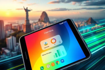 Imagem de um aplicativo de limpeza em um celular Android, mostrando opções de otimização de armazenamento e aceleração do dispositivo.