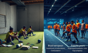 Análise da diminuição da disparidade física entre jogadores europeus e brasileiros, destacando melhorias e desafios no futebol.