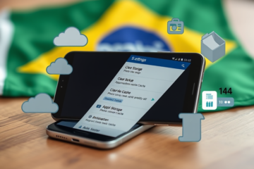 Imagem mostrando um celular com opções para limpar armazenamento e acelerar o desempenho.
