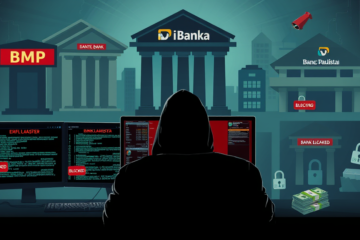 Imagem ilustrativa de um ataque hacker em instituições financeiras com destaque para a segurança cibernética.