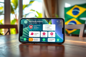 Imagem de um smartphone com aplicativo de antivírus em funcionamento