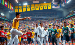 Atletas da delegação de Santos se preparando para os Jogos Abertos.