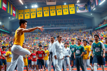 Atletas da delegação de Santos se preparando para os Jogos Abertos.