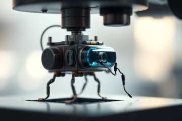 Imagem do menor robô autônomo do mundo, funcionando com energia solar e projetado para operar em escalas microscópicas.