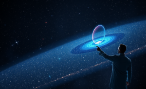 Imagem ilustrativa sobre a Radiação Cósmica de Fundo e a expansão do espaço no contexto da cosmologia moderna.