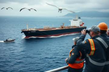 Imagem ilustrativa sobre o aumento dos preços do petróleo devido a tensões internacionais e interceptação de navio petroleiro.