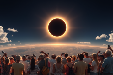 Eclipse solar previsto para ser o mais longo do século 21, mostrando a Lua bloqueando a luz do Sol.