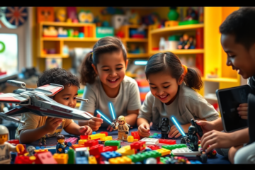 Imagem de construção com LEGO SMART Play, destacando tijolos interativos e personagens que reagem a ações.