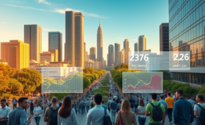Gráfico mostrando o crescimento econômico do Brasil com destaque para as taxas de crescimento e inflação nos próximos anos.