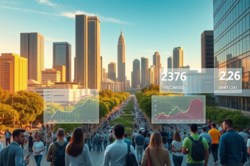 Gráfico mostrando o crescimento econômico do Brasil com destaque para as taxas de crescimento e inflação nos próximos anos.