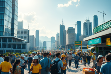 Gráfico mostrando a projeção de crescimento do PIB e fatores que influenciam a economia do Brasil.