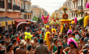 Imagem ilustrativa do Carnaval de 2026 destacando sua importância econômica e o impacto no turismo e comércio.