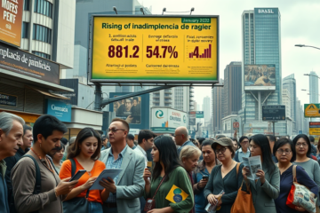 Gráfico ilustrando o aumento da inadimplência e endividamento no Brasil, destacando a crise econômica atual.