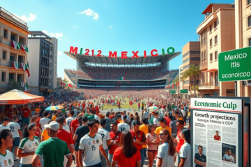 Copa do Mundo de 2026 impactando a economia mexicana, com projeções de crescimento do PIB e benefícios para a infraestrutura local.