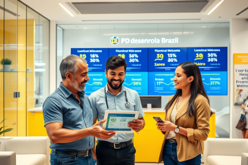 Imagem representativa do programa Desenrola Brasil, mostrando consumidores negociando dívidas com instituições financeiras.