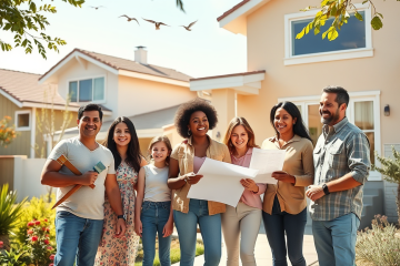 Família feliz realizando melhorias na construção de sua casa com um empréstimo acessível.