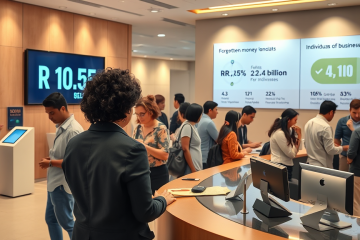 Representação visual da transferência de dinheiro esquecido pelos bancos para ajudar trabalhadores com dívidas.